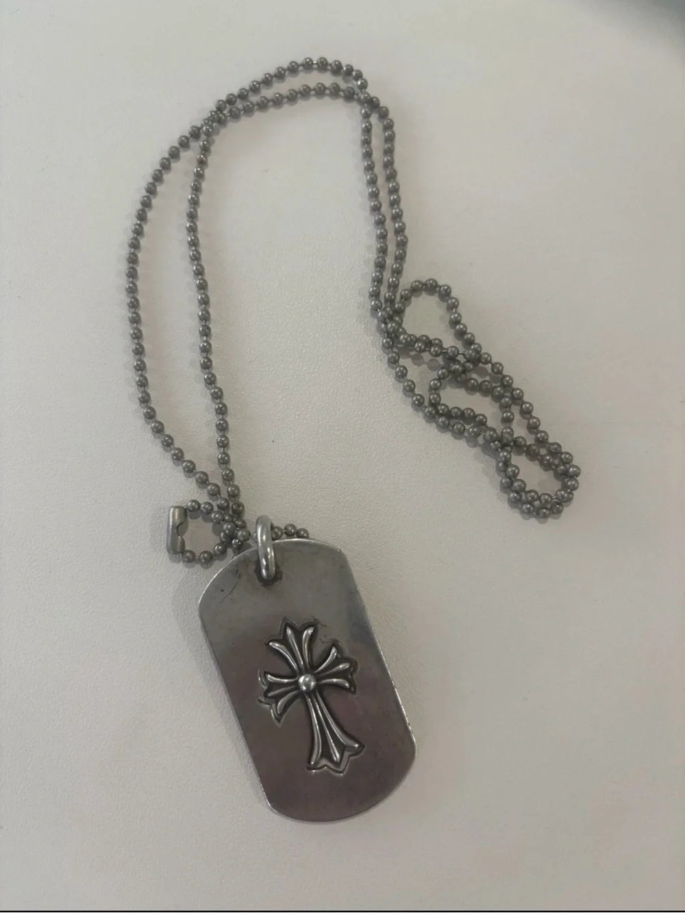 AUTHENTIC Chrome Hearts Silver Cross Dog Tag Necklace
